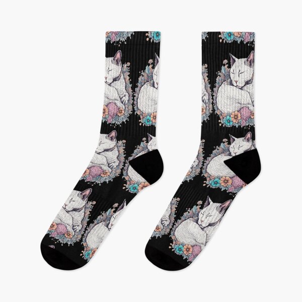 Item preview, Relaxing Sleepy flowers Cute white Cat designed and sold by Catophile.