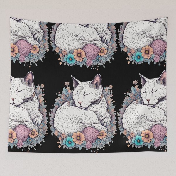 Item preview, Relaxing Sleepy flowers Cute white Cat designed and sold by Catophile.
