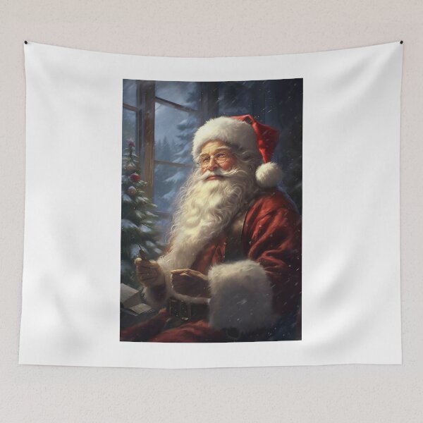 Item preview, a painting of a santa claus sitting in front of a christmas tree designed and sold by Mickeymouse2023.