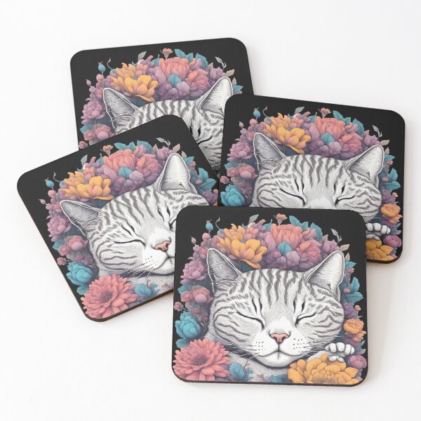 Item preview, Relaxing Sleepy flowers Cute white Cat designed and sold by Catophile.