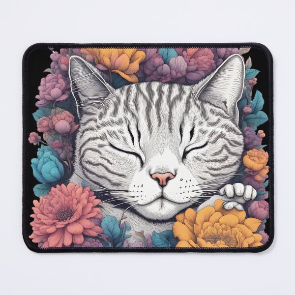 Item preview, Relaxing Sleepy flowers Cute white Cat designed and sold by Catophile.
