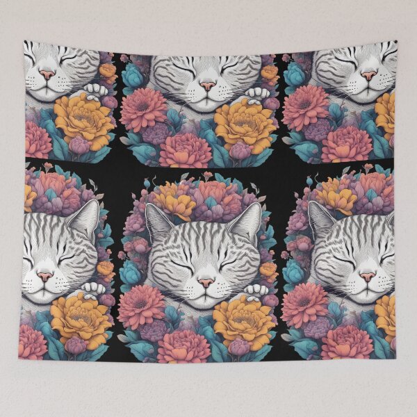 Item preview, Relaxing Sleepy flowers Cute white Cat designed and sold by Catophile.