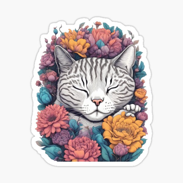 Item preview, Relaxing Sleepy flowers Cute white Cat designed and sold by Catophile.