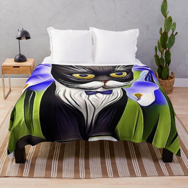 Item preview, Fancy Tuxedo Cat in Cala Lily Field drawing designed and sold by CattyCornerPOD.
