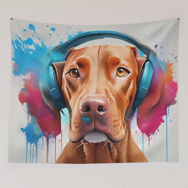 Item preview, Vizsla Dog Portrait Wearing Headphones designed and sold by Wolfheartart.