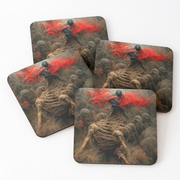 Item preview, Surreal apocalyptic skeleton fight, oil painting designed and sold by FrameMyBrain.
