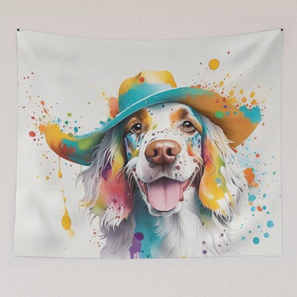 Item preview, English Setter Dog Portrait With Rainhat designed and sold by Wolfheartart.