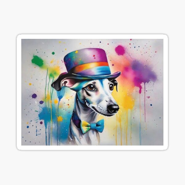 Whippet Dog Portrait Wearing a Top Hat Sticker