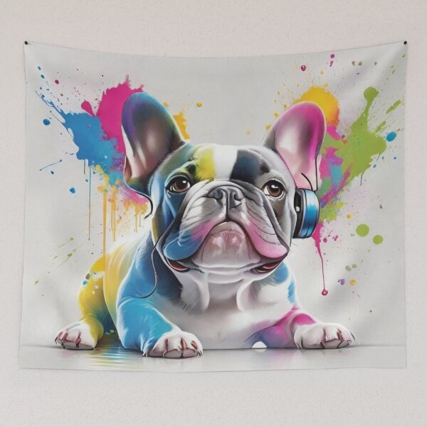 Item preview, French Bulldog Dog Portrait With Headphones designed and sold by Wolfheartart.