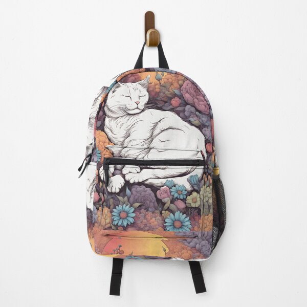 Item preview, retro poster Chilling Sleepy white Cat colorful with flowers designed and sold by Catophile.