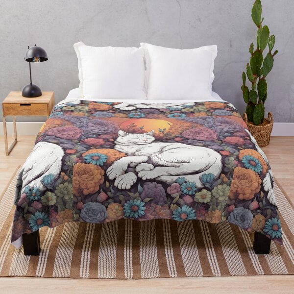 Item preview, retro poster Chilling Sleepy white Cat colorful with flowers designed and sold by Catophile.