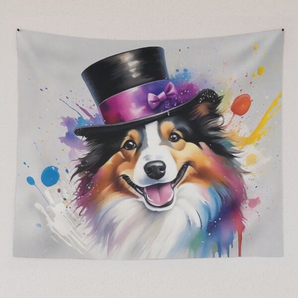 Item preview, Collie Dog Portrait With A Top Hat designed and sold by Wolfheartart.