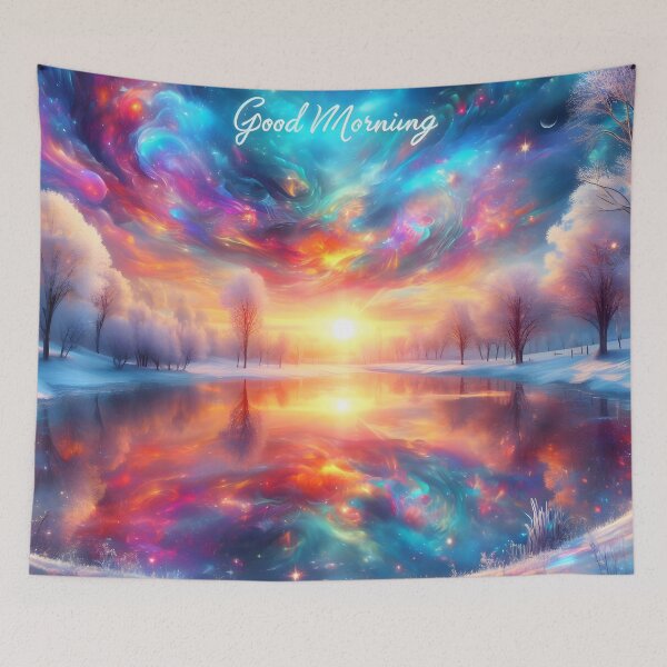 Item preview, Colorful sunrise in winterland "Good morning" designed and sold by AI-Only Creations.