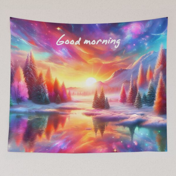 Item preview, Colorful sunrise in winterland "Good morning" designed and sold by AI-Only Creations.