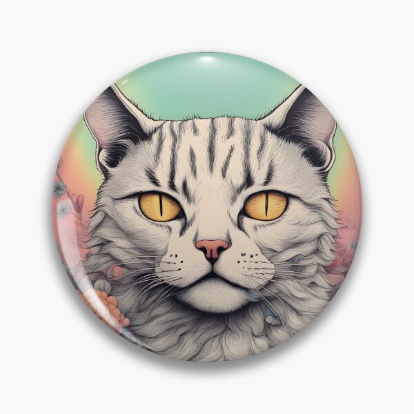 Item preview, Cat wit yellow eyes with colourful Floral designed and sold by Catophile.