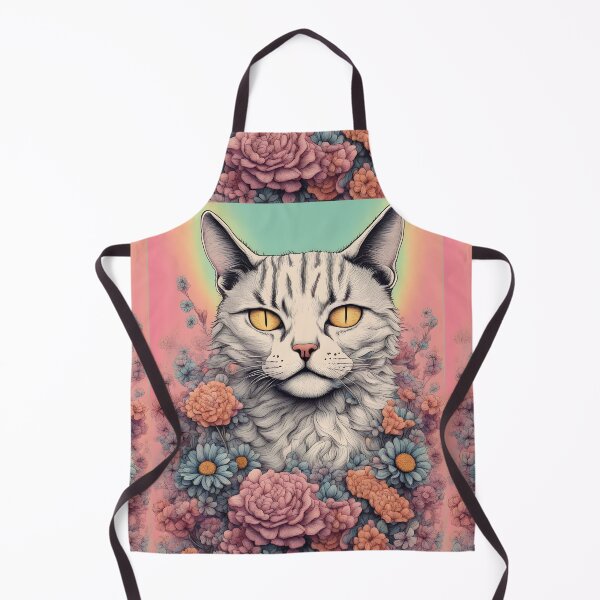Item preview, Cat wit yellow eyes with colourful Floral designed and sold by Catophile.