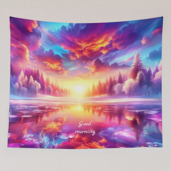 Item preview, Colorful sunrise in winterland "Good morning" designed and sold by AI-Only Creations.