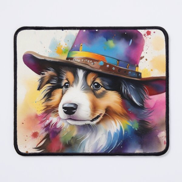 Item preview, Collie Puppy Dog Portrait With Cowboy Hat designed and sold by Wolfheartart.