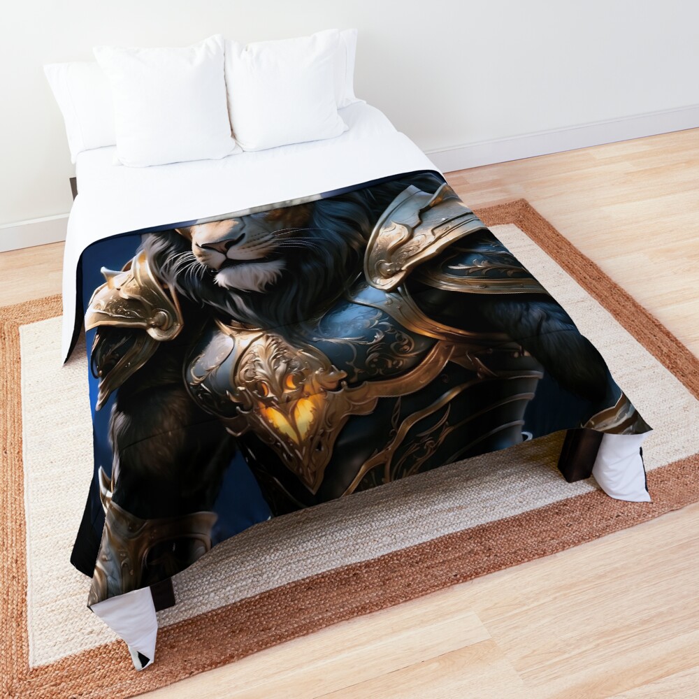 The Lion Lord Of The Land Of Synimian AI Concept Art by Xzendor7 - An Astonishing Ruler 3 The Lion Lord Of The Land Of Synimian Fantasy AI Concept Art by Xzendor7 Decorative Comforter Art Print