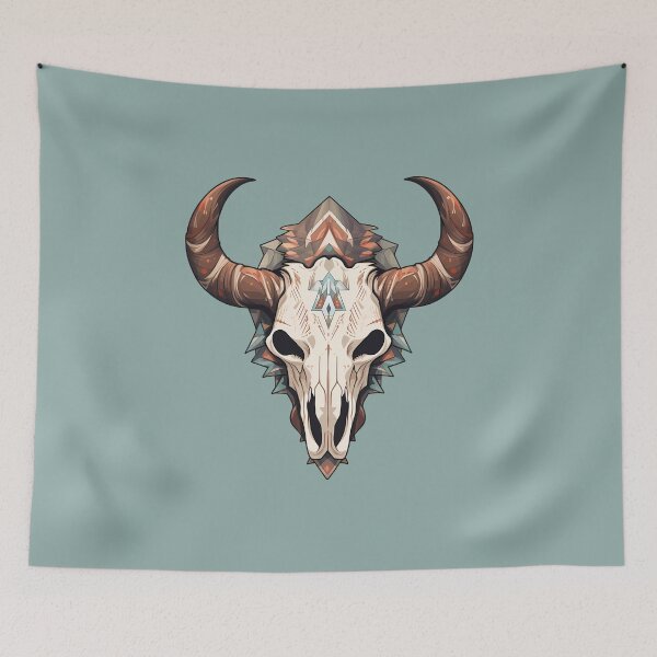 Item preview, Seafoam Accented Western Horned Cow Skull  designed and sold by meganohm.