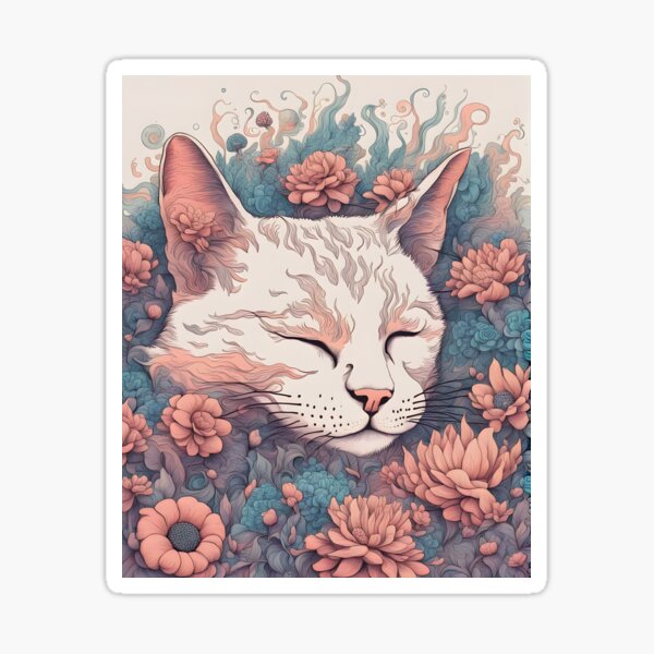 Vista previa del artículo con la obra «Escalofriante lindo gato en colorida hierba floral», diseñado y vendido por Catophile.