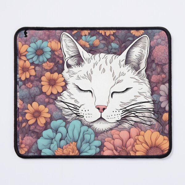 Item preview, Relaxing Sleepy flowers Cute white Cat designed and sold by Catophile.