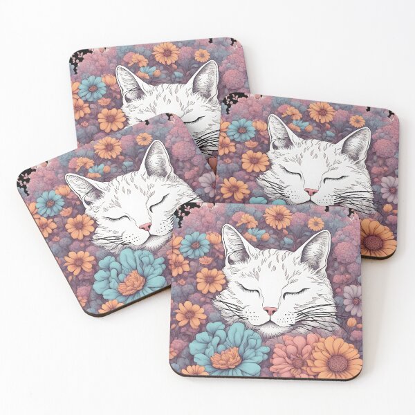 Item preview, Relaxing Sleepy flowers Cute white Cat designed and sold by Catophile.