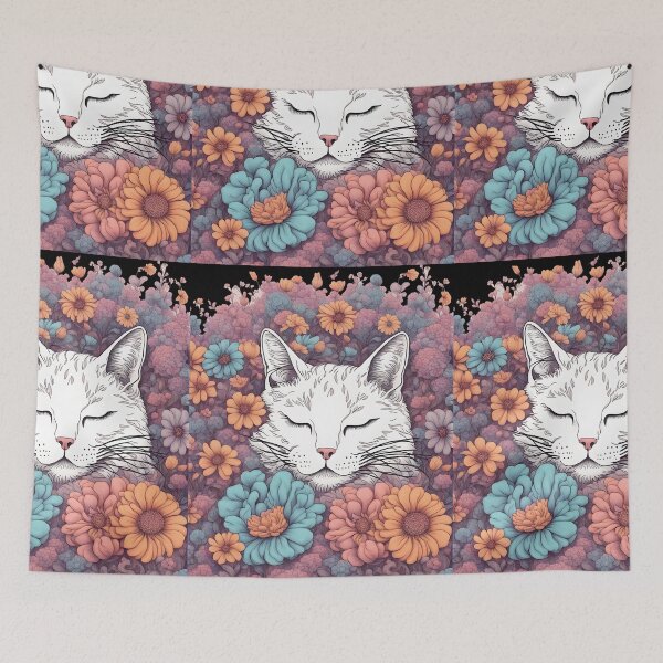 Item preview, Relaxing Sleepy flowers Cute white Cat designed and sold by Catophile.