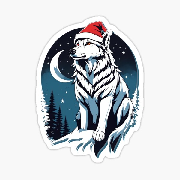 Stoic Wolf in Santa Hat Sticker