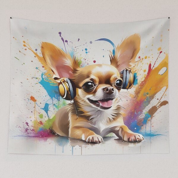 Item preview, Chihuahua Dog Portrait With Headphones designed and sold by Wolfheartart.