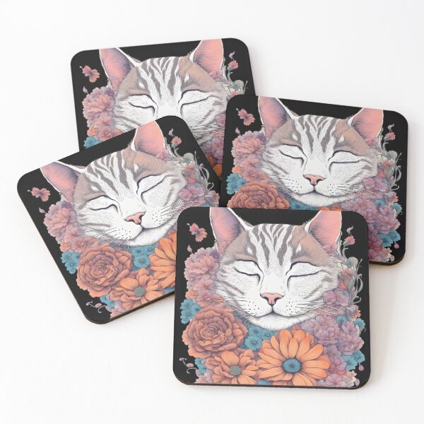 Item preview, Sleepy White Cute colourful flowers  designed and sold by Catophile.