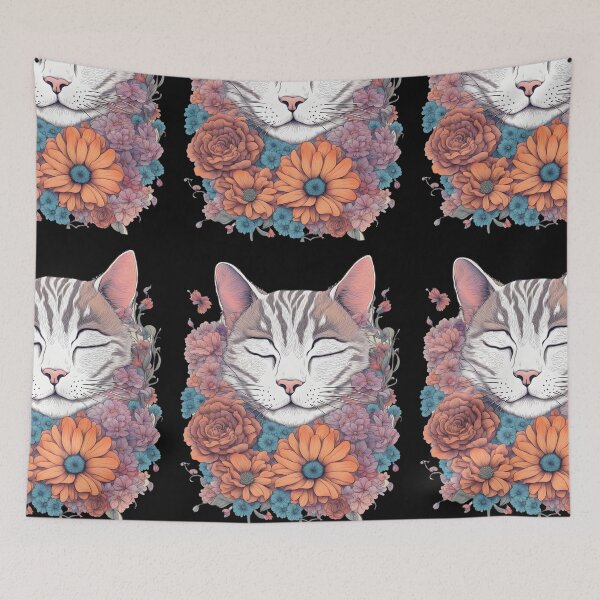 Item preview, Sleepy White Cute colourful flowers  designed and sold by Catophile.