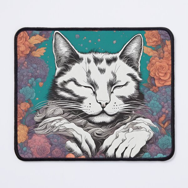 Item preview, Relaxing Sleepy Cute white Cat in floral grass designed and sold by Catophile.