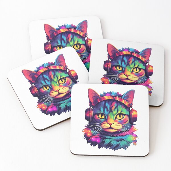 Item preview, Colorful Cat Wearing Head Phones designed and sold by ReverseBleach.