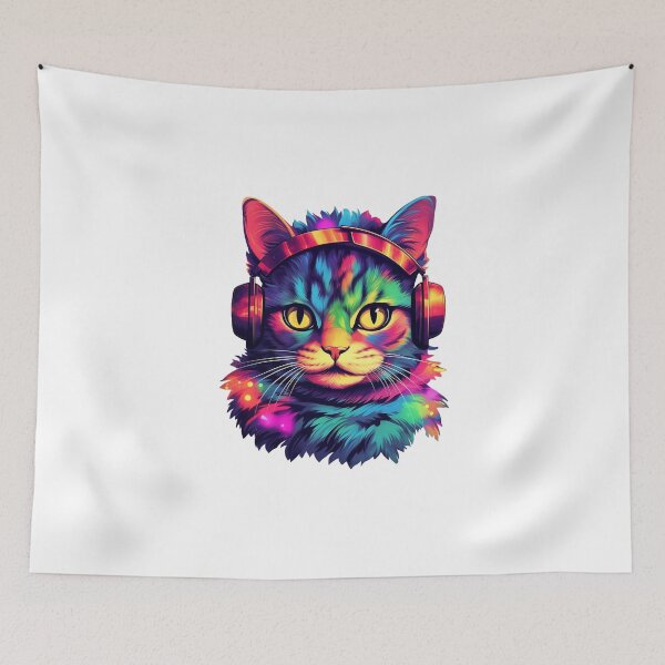 Item preview, Colorful Cat Wearing Head Phones designed and sold by ReverseBleach.