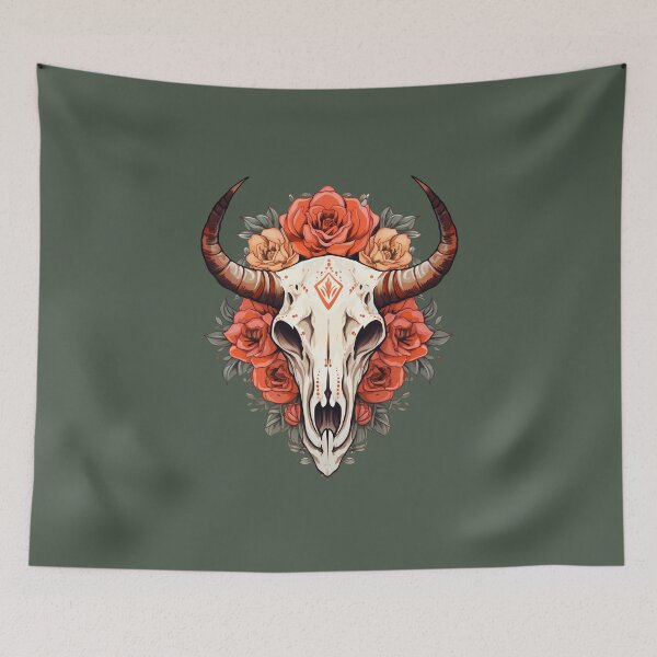 Item preview, Tribal Cow Skull Blooms Red Roses and Boho Charm designed and sold by meganohm.