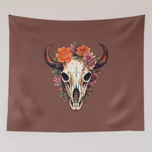 Item preview, Boho Cow Skull with Warm Tones and Florals designed and sold by meganohm.