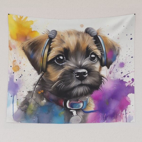 Item preview, Border Terrier Dog Portrait With Headphones designed and sold by Wolfheartart.