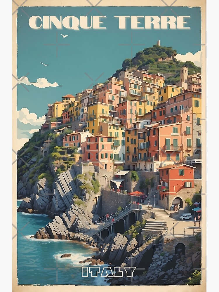 Thumbnail 3 of 3, Poster, Cinque Terre Serenity: Vintage Travel Poster designed and sold by Ceemko.
