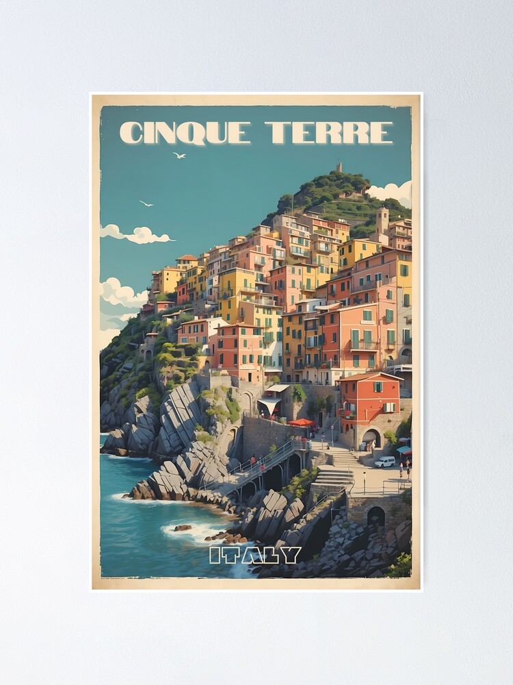 Thumbnail 1 of 3, Poster, Cinque Terre Serenity: Vintage Travel Poster designed and sold by Ceemko.