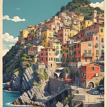 Artwork thumbnail, Cinque Terre Serenity: Vintage Travel Poster by Ceemko's Vintage Corner