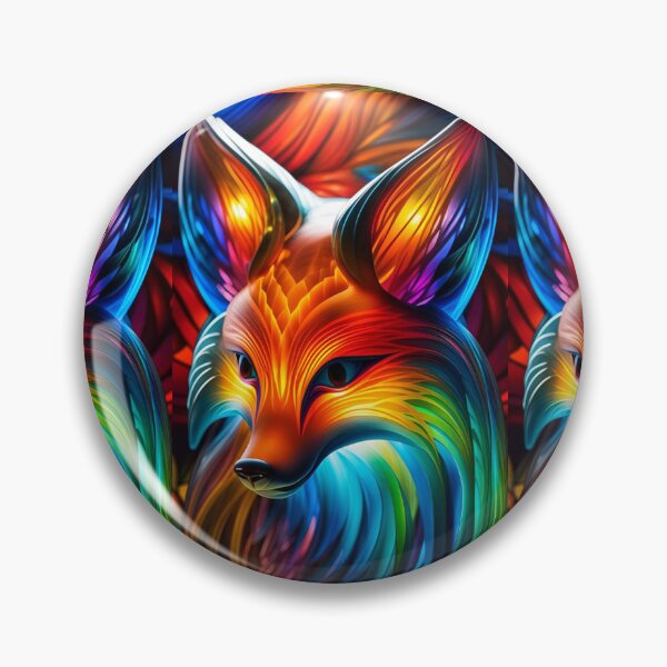 Item preview, stylized fox portrait, digital kinetic light, bluish red luminous glass appearance designed and sold by Creativesphotos.