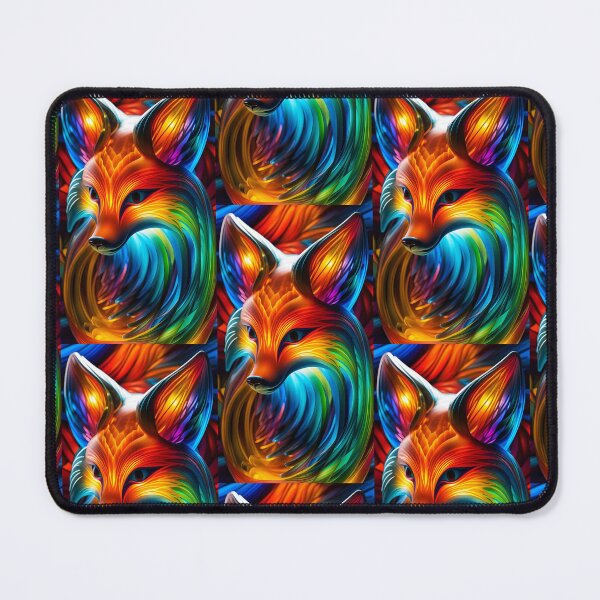 Item preview, stylized fox portrait, digital kinetic light, bluish red luminous glass appearance designed and sold by Creativesphotos.