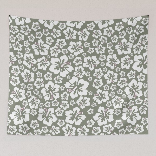 Item preview, White Hibiscus with Sage Green Background Pattern designed and sold by ottrain.