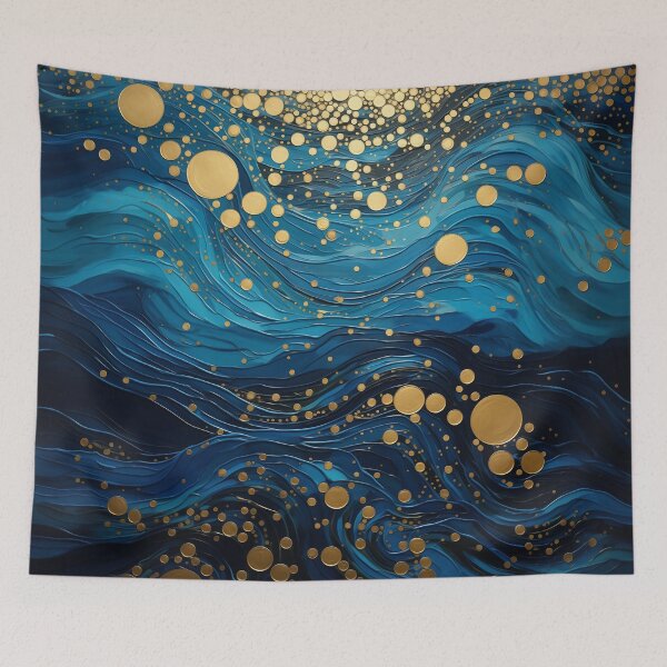 Item preview, Waves in Blue and Gold designed and sold by JoanNinjaHen.
