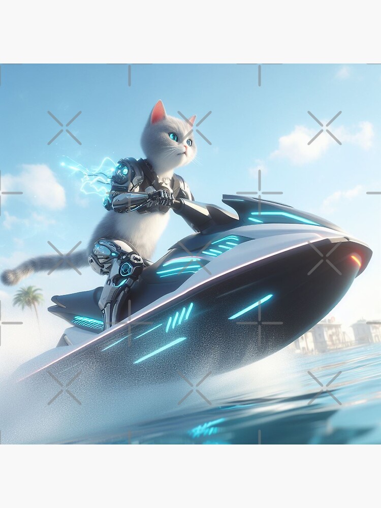 Sci-Fi Cyborg Cat Ridding A Jet Ski 2 Sticker for Sale by prometheus31