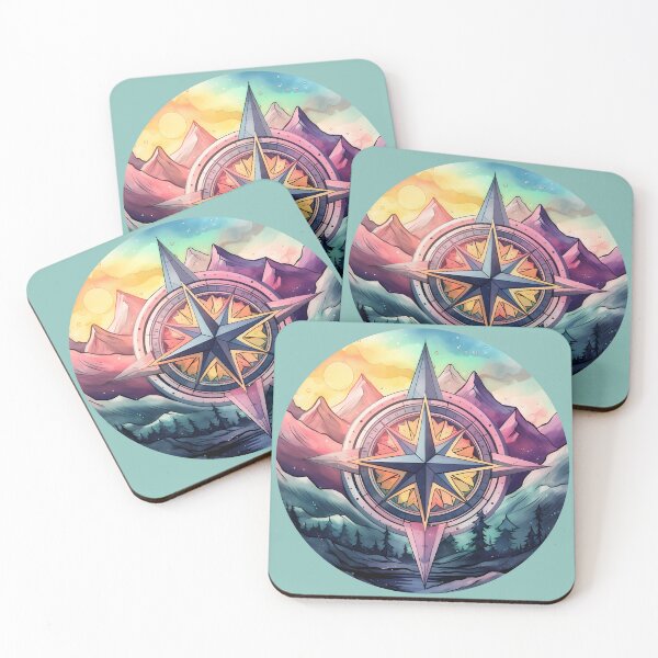 Item preview, Dynamic Wilderness Guide Vibrant Compass in Watercolor Mountain Landscape designed and sold by meganohm.