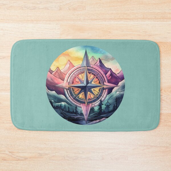 Item preview, Dynamic Wilderness Guide Vibrant Compass in Watercolor Mountain Landscape designed and sold by meganohm.