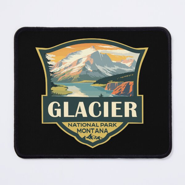 Artikelvorschau, Glacier Nationalpark Illustration Retro Abzeichen entworfen und verkauft von KrisSidDesigns.