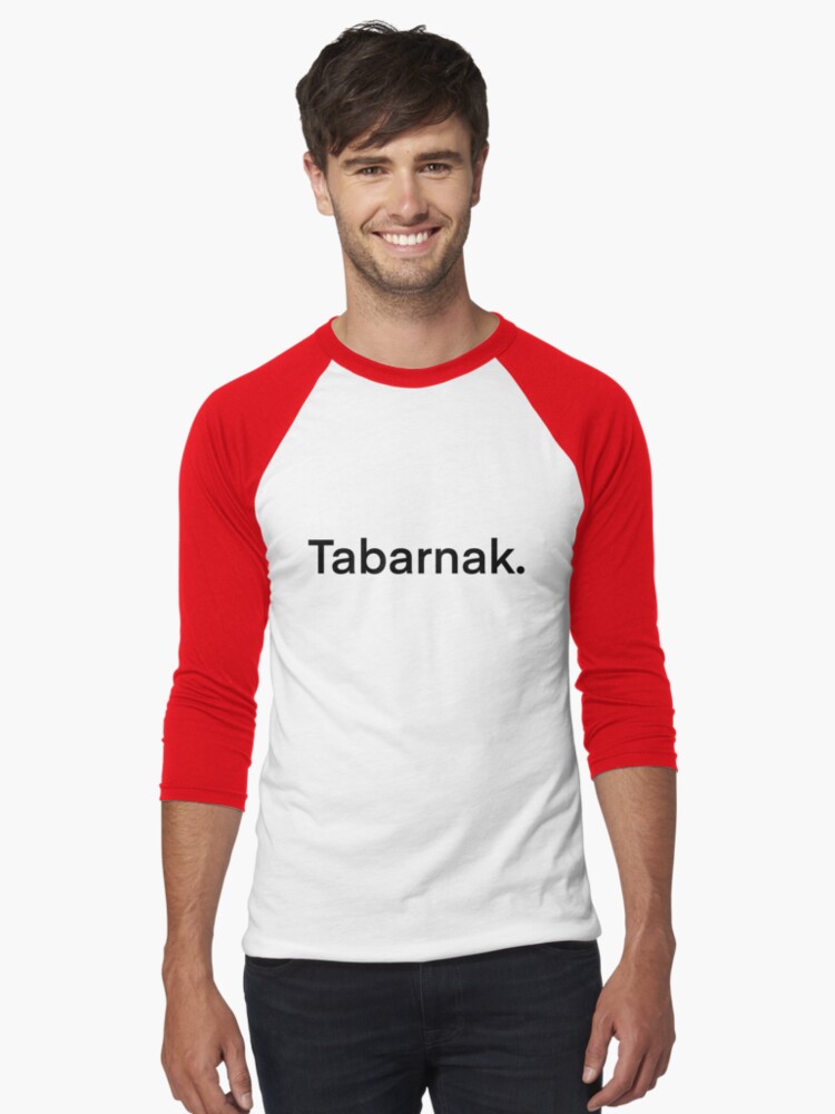 Aperçu 1 sur 3. T-shirt baseball manches ¾ avec l'œuvre Tabarnak créée et vendue par DameAnne.